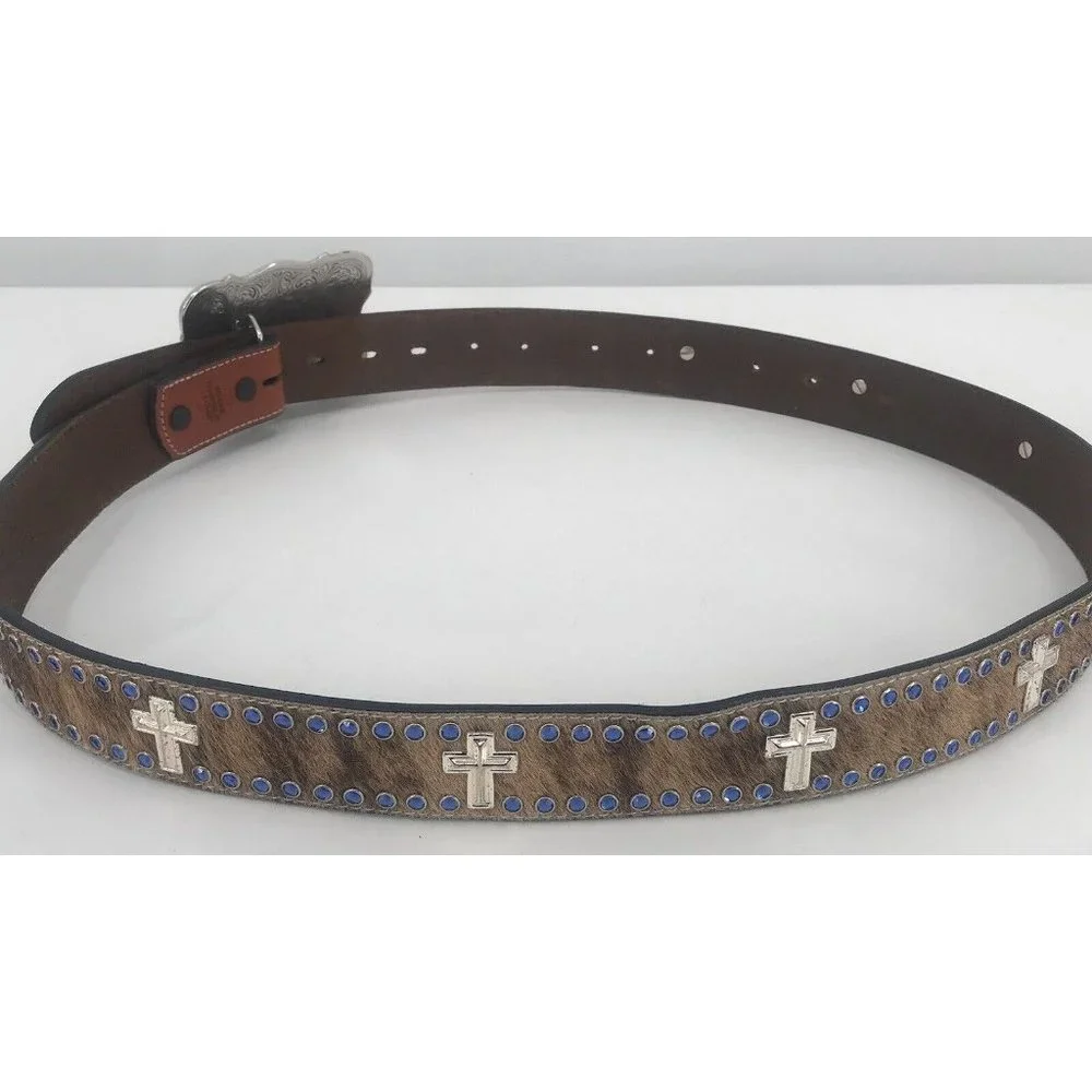 Ranger Belt Company Leather Belt Cowboy Western Cross Christian Buckle Hair‎